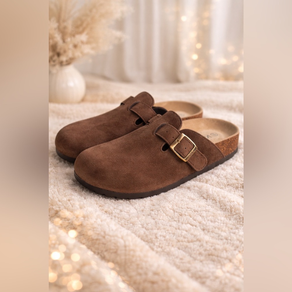 KIDMI Brown Suede Clogs Slip-On Sandals Size 44 Cork Footbed